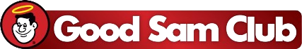 A red and white logo for good sam club