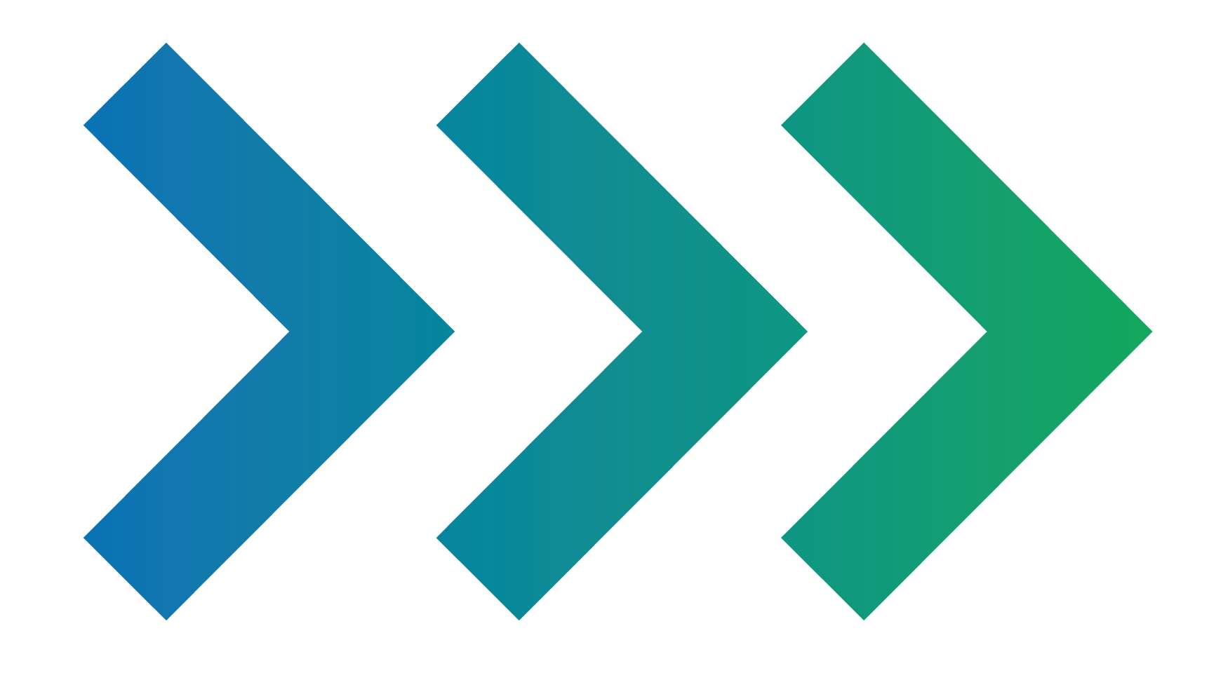 Three right-pointing chevrons, blue to green gradient, indicating forward direction.