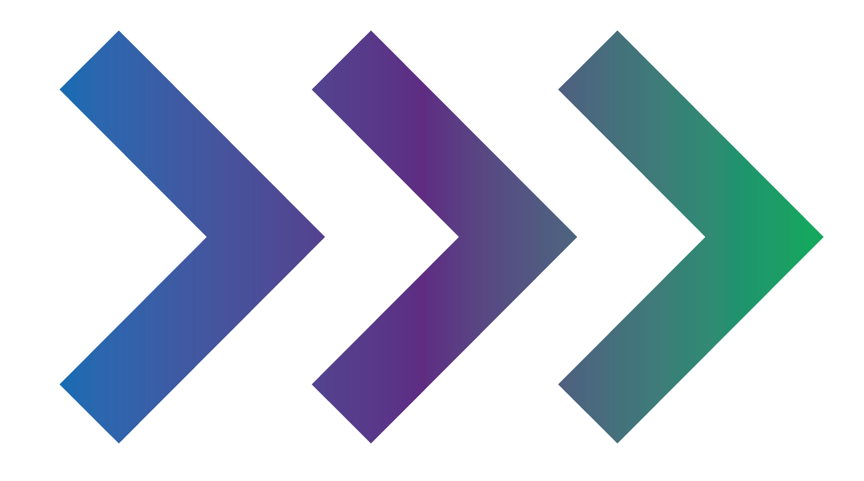 Three right-pointing chevrons with a blue-purple-green gradient.