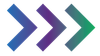 Three right-pointing chevrons with a blue-purple-green gradient.