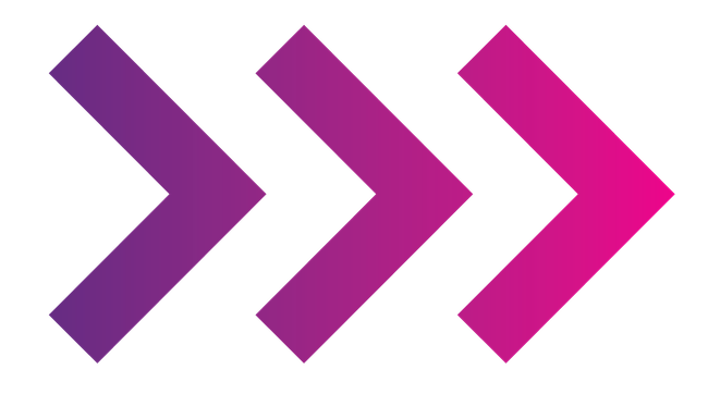 Three right-pointing chevrons in a gradient of purple to pink.