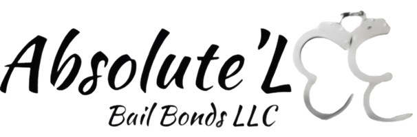 Absolute Bail Bonds LLC logo in black script with silver handcuffs on a white background