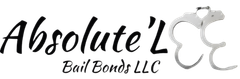 Absolute Bail Bonds LLC logo in black script with silver handcuffs on a white background