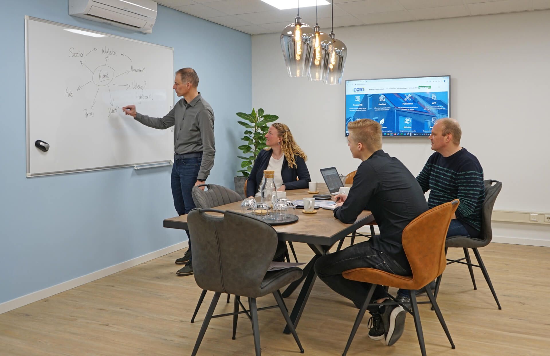 Lightspeed expert, Het team van EAZZI zit rond een tafel in een vergaderruimte.