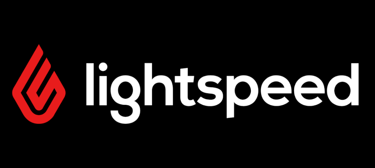 Het Lightspeed-logo staat op een zwarte achtergrond