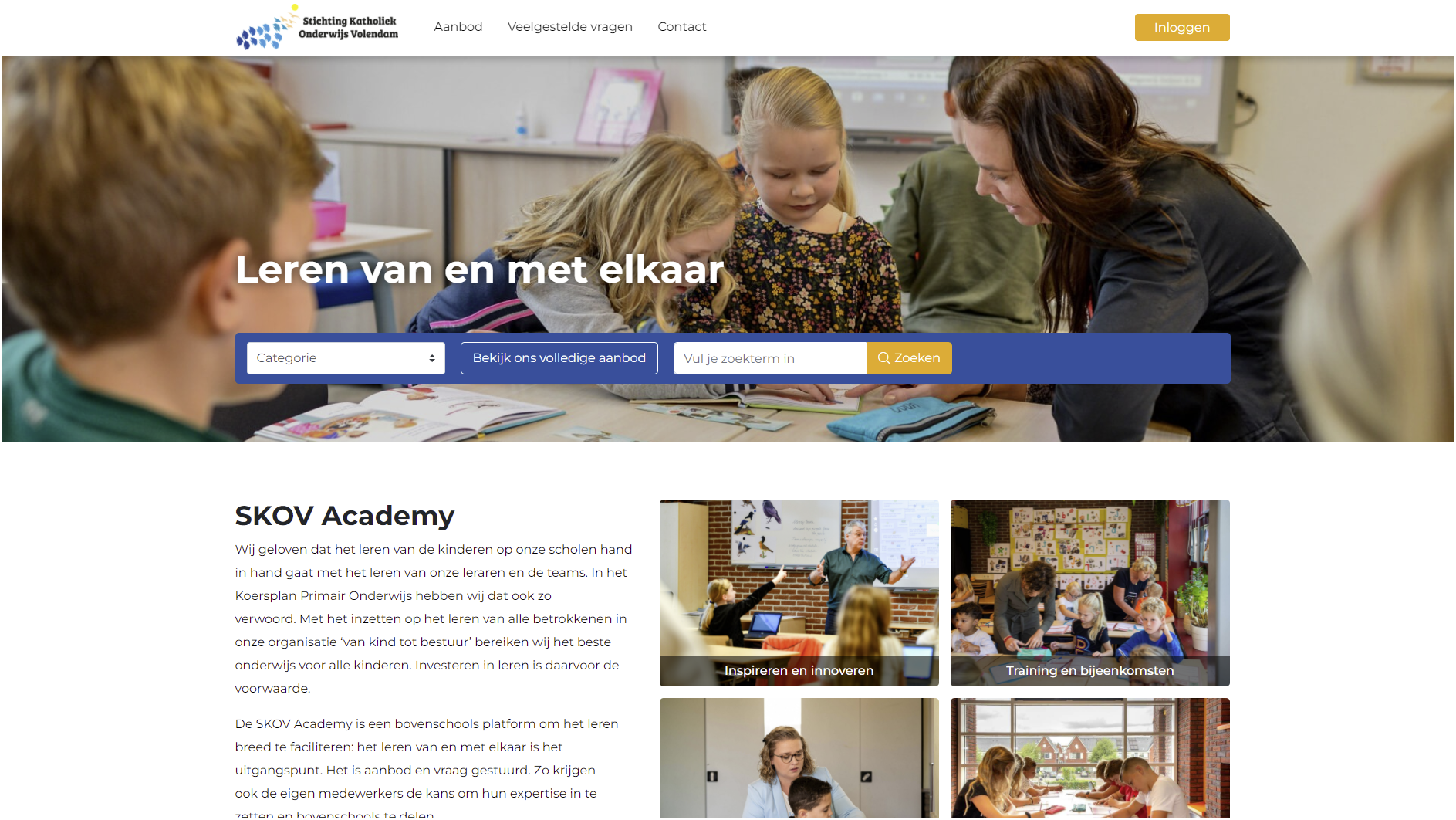 Een screenshot van een website waarop een groep kinderen aan een tafel zit.