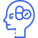 A blue icon of a person 's head with a circle in the middle of it.