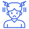 A blue line icon of a person with lightning bolts coming out of their ears.