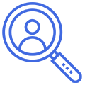 A magnifying glass with a person 's face in it.