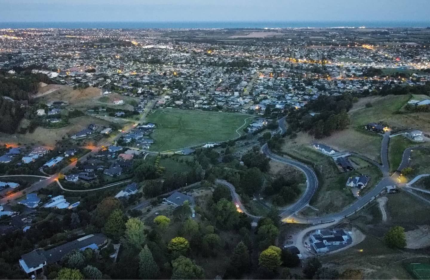 A view of Napier, Hawke's Bay from a grassy hill in Taradale, NZ.