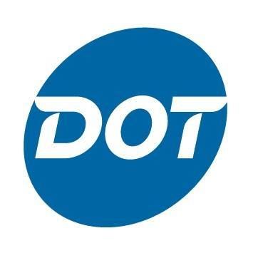 Blue circular DOT logo with white letters.