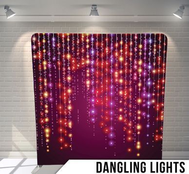 A purple background with dangling lights on it