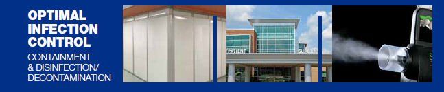 A picture of a building with the words optimal infection control on it