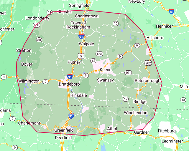 A map of the state of new york with a circle around it.