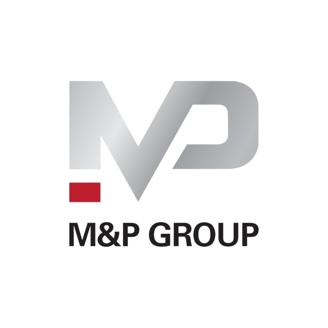 M&P Group logo in gray and red with bold black text on a white background