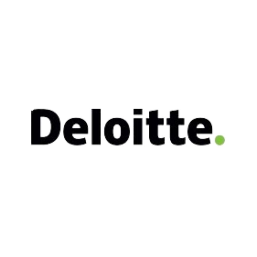 Deloitte logo in black text with a green dot on a white background
