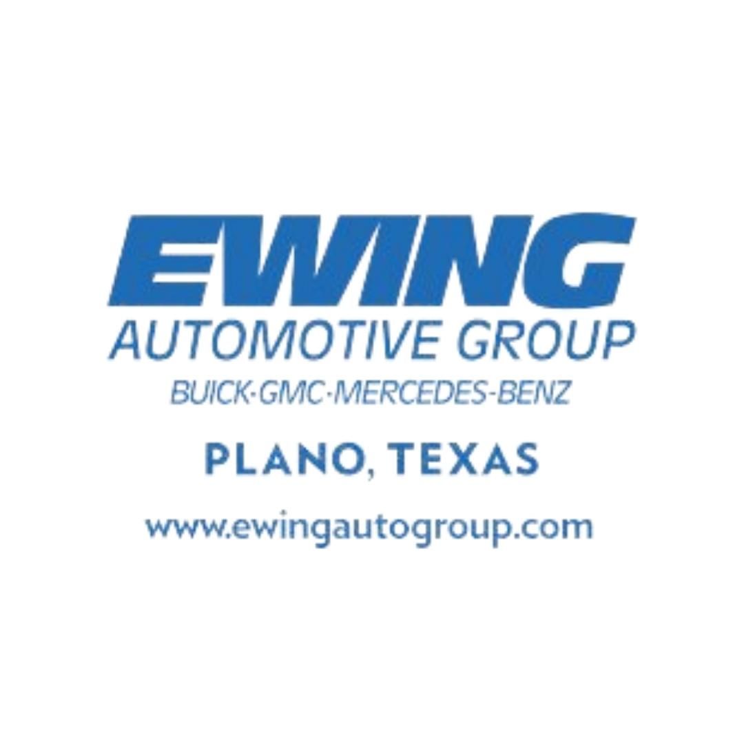 Ewing Automotive Group logo in blue, with Buick-GMC-Mercedes-Benz, Plano, Texas, and website URL