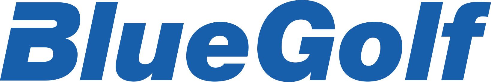 BlueGolf logo in blue italic text on a white background