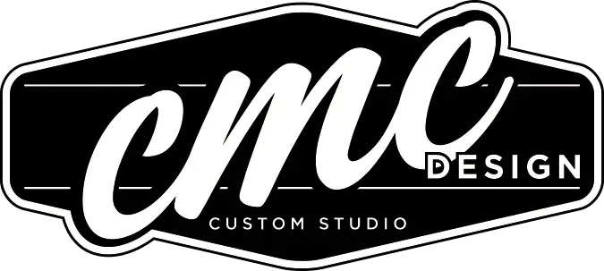 CMC Design Custom Studio logo in black and white with stylized script lettering