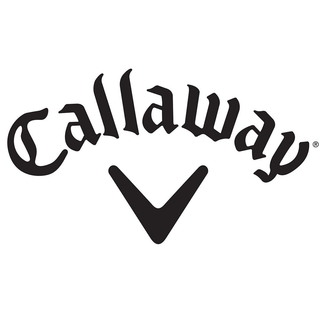 Callaway golf logo with stylized black text and a V-shaped chevron on a white background