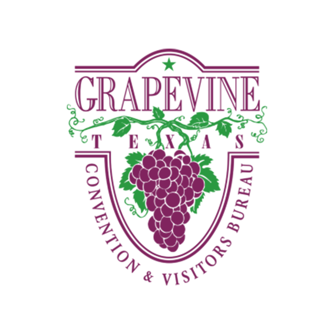 Grapevine, Texas Convention & Visitors Bureau logo with purple grape cluster and green vine accents