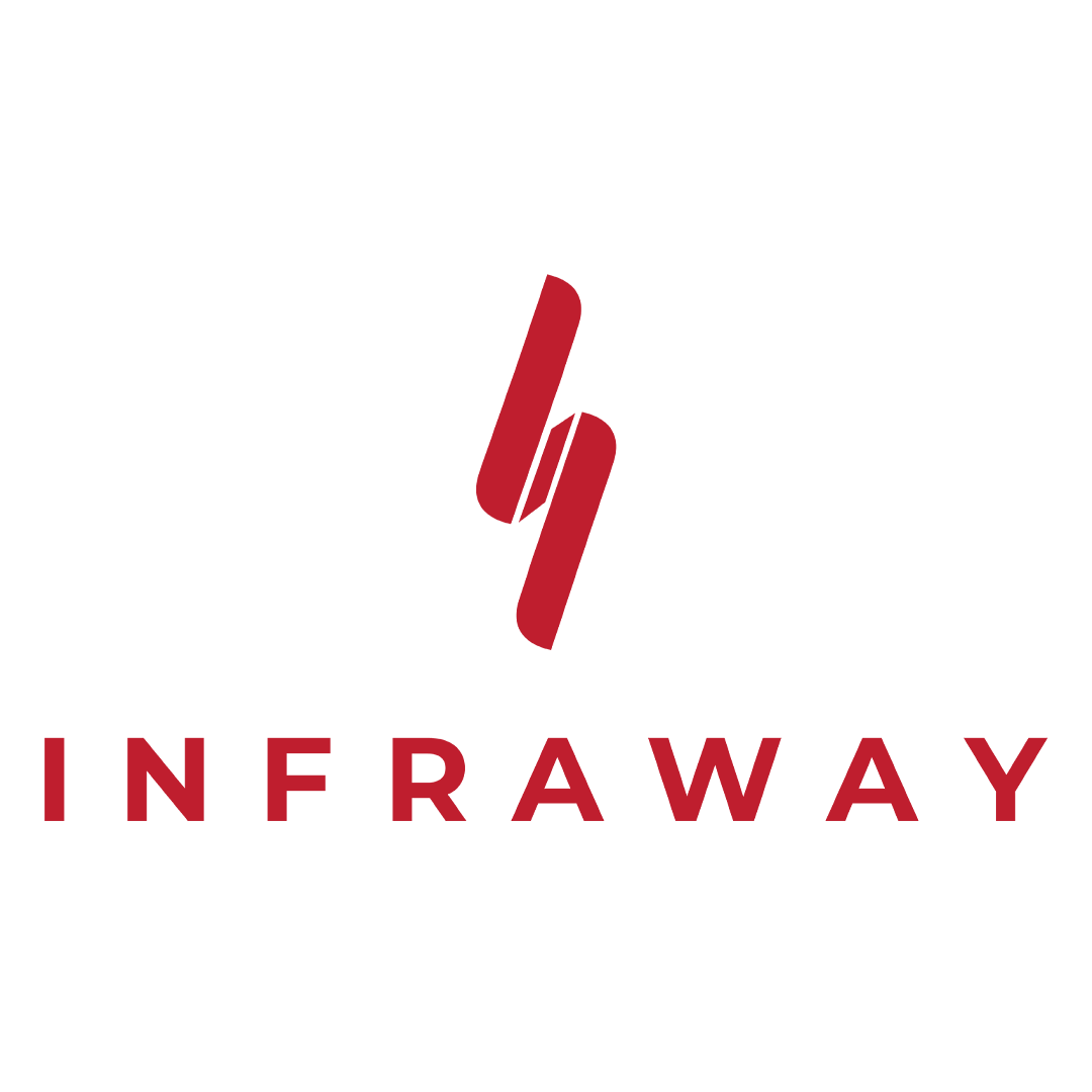 Infraway logo with red stylized mark and red uppercase text on a white background