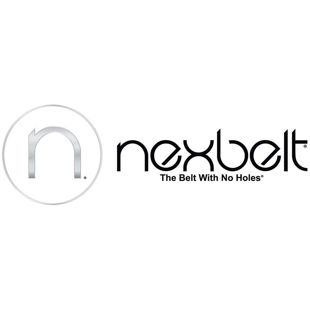 Nexbelt logo with a circular “n” icon and the tagline “The Belt With No Holes”
