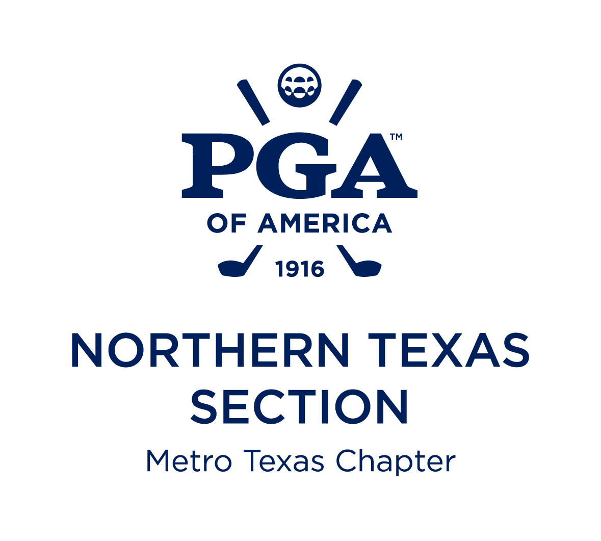 PGA of America 1916 logo with Northern Texas Section and Metro Texas Chapter text on white background