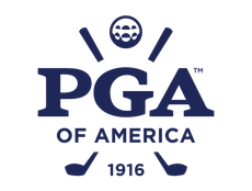 PGA of America logo in navy blue with golf clubs and ball, “1916” beneath