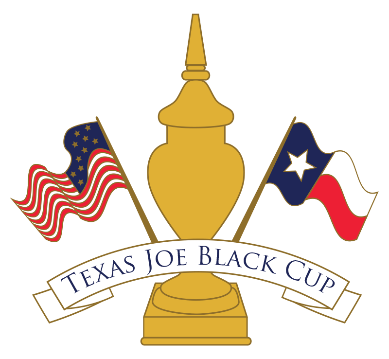 Texas Joe Black Cup logo with a gold trophy flanked by U.S. and Texas flags
