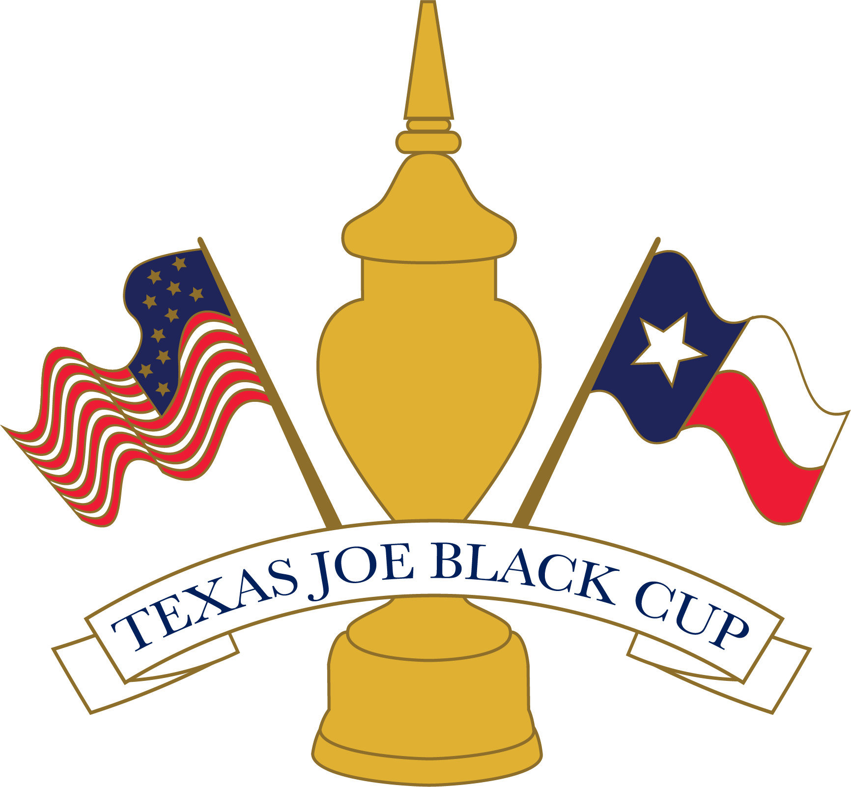 Texas Joe Black Cup logo with trophy, U.S. and Texas flags, and banner text.
