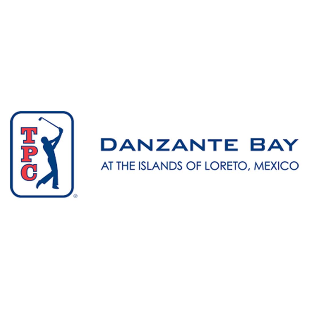 TPC logo and golfer silhouette beside “Danzante Bay” and “At the Islands of Loreto, Mexico” in blue and red