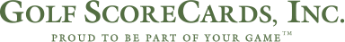 Golf ScoreCards, Inc. logo with green text and a golf ball graphic over a curved line