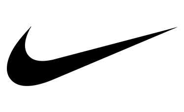Black Nike swoosh logo on a white background