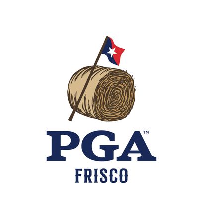 PGA Frisco logo with hay bale and Texas flag above blue text