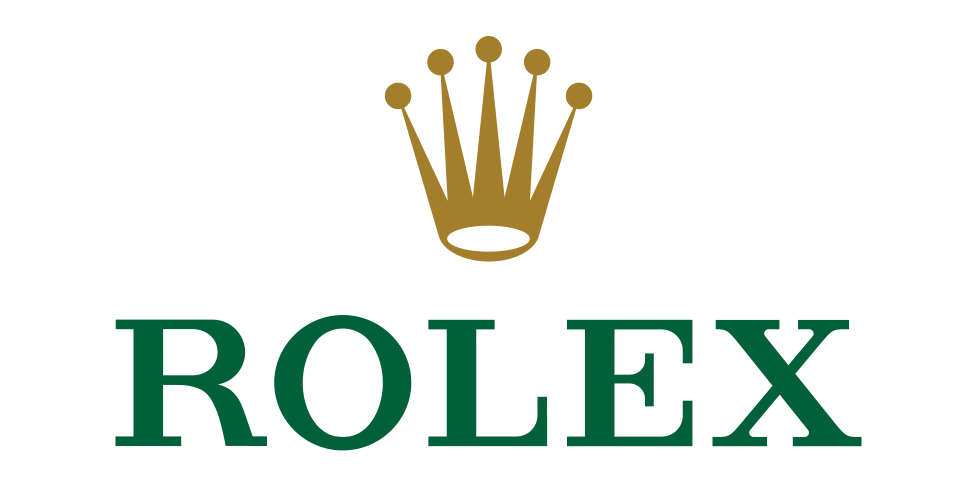 Rolex logo with gold crown above green wordmark on a white background