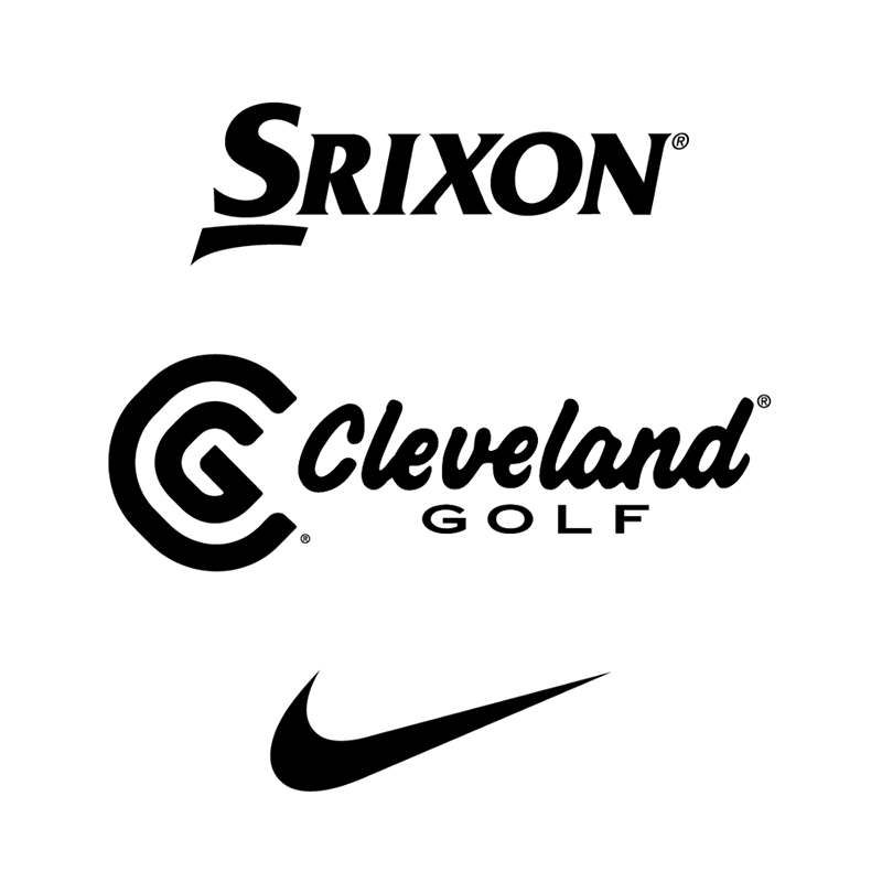 Srixon, Cleveland Golf, and Nike logos in black on a white background