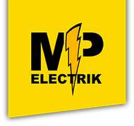 Un logo jaune pour mp electric avec un éclair
