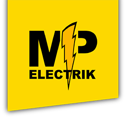 Un logo jaune pour mp electric avec un éclair