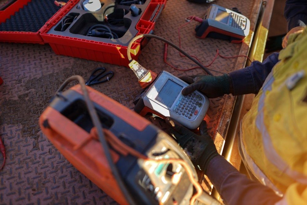 Person in work gear operating handheld testing equipment outdoors— Test Right Services in Ayr, QLD