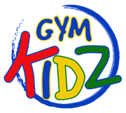 Colorful GYM KIDZ logo with playful red, blue, green, and yellow lettering in a circle