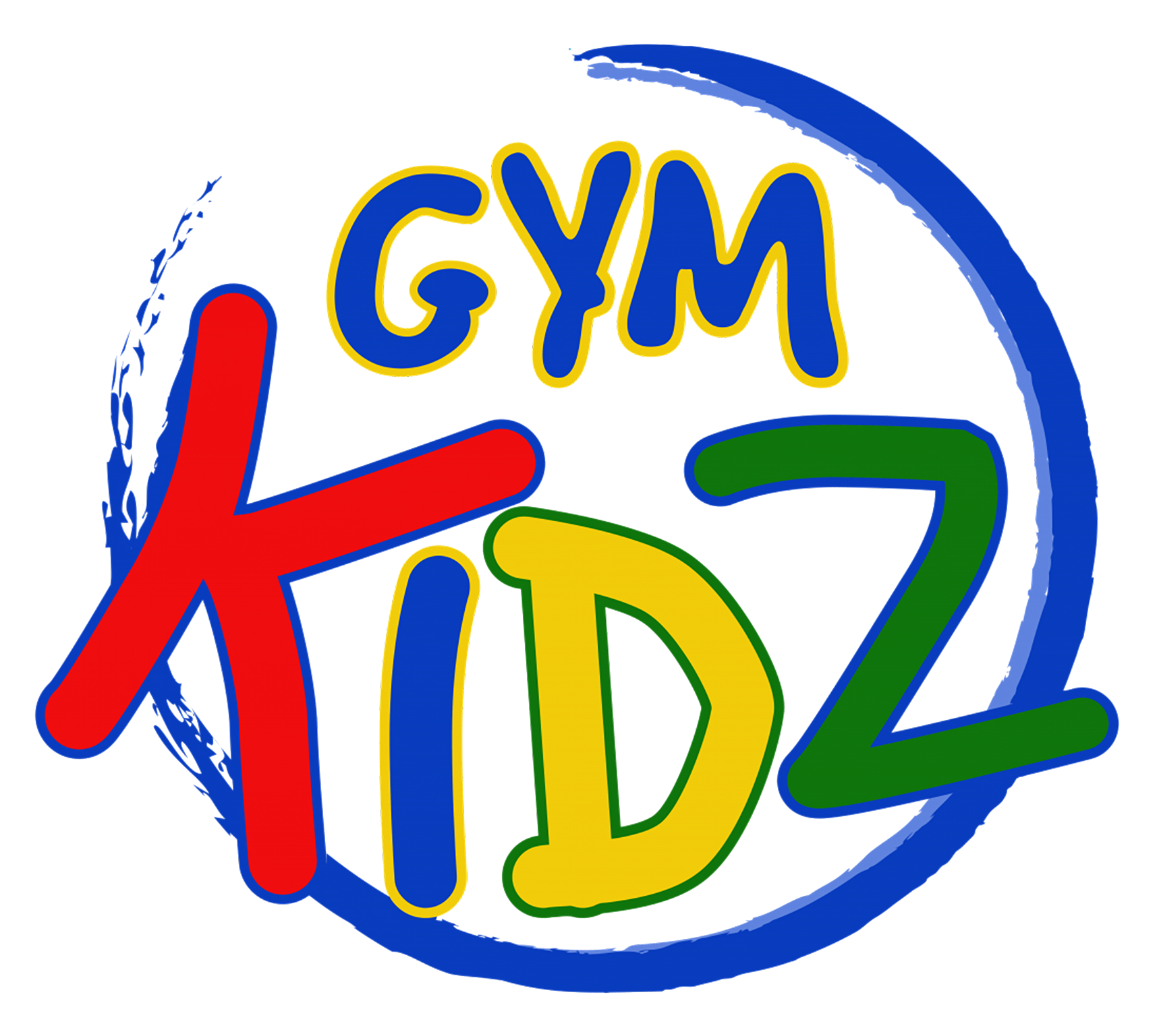 Colorful “GYM KIDZ” logo with blue circle and red, yellow, green letters