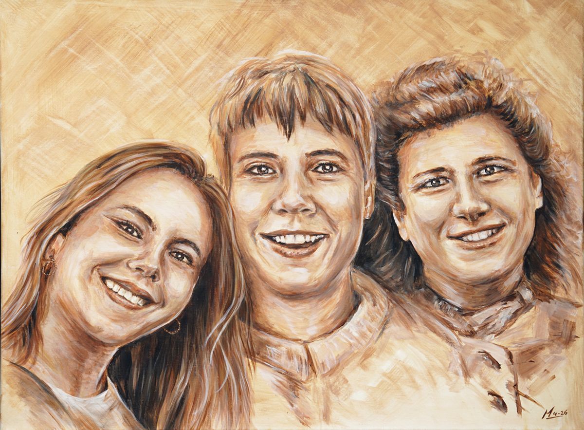 Drie generaties op één schilderij afgebeeld op dezelfde leeftijd