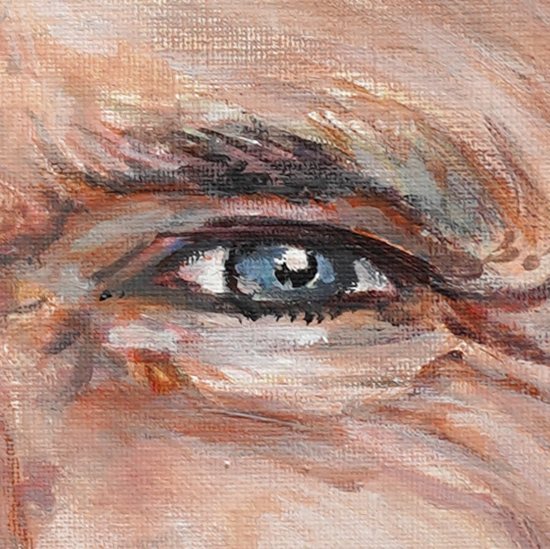 Detail van een geschilderd oog met focus op de penseelstreken