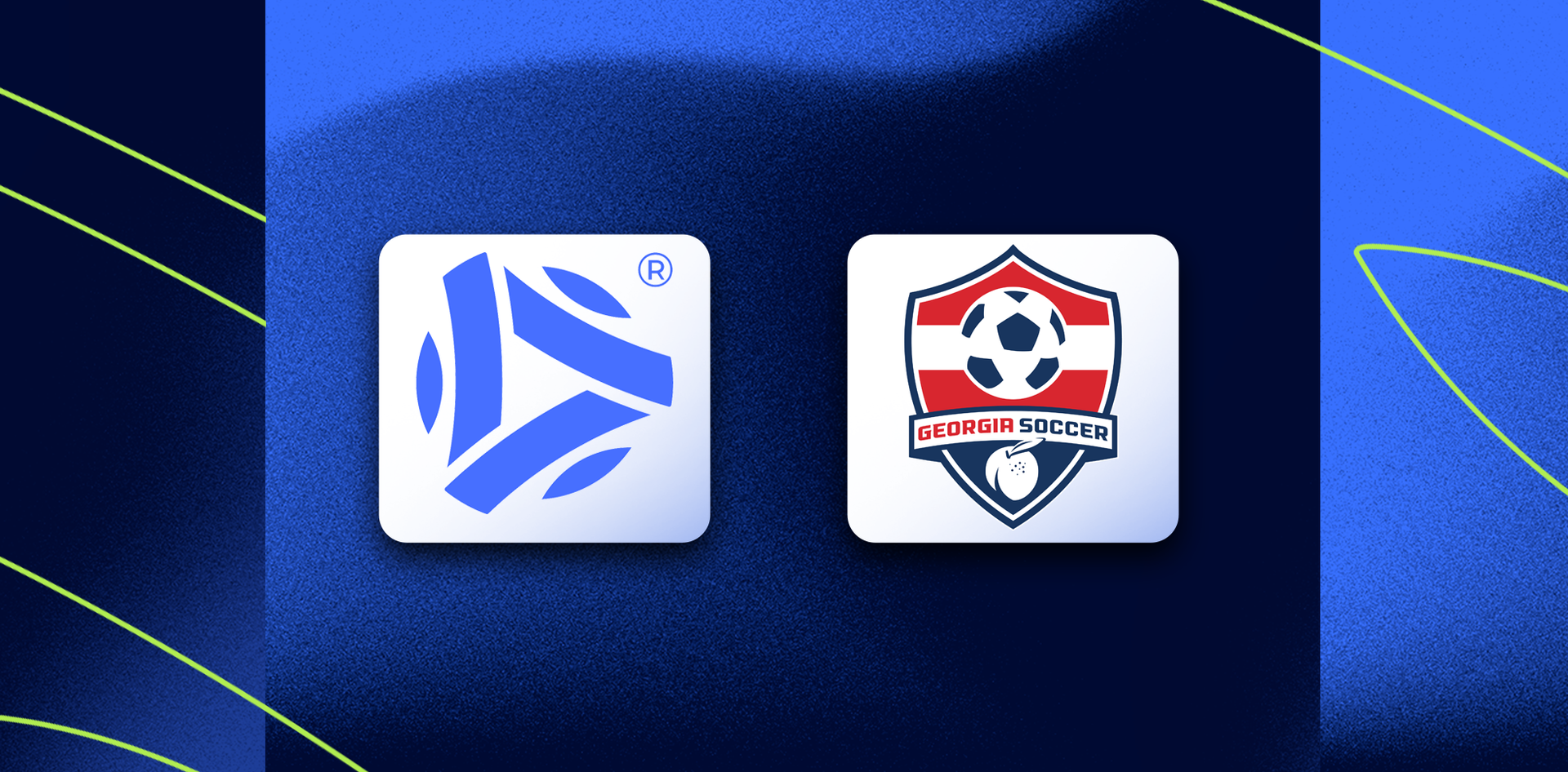 PlayMetrics and Georgia Soccer logos on blue background