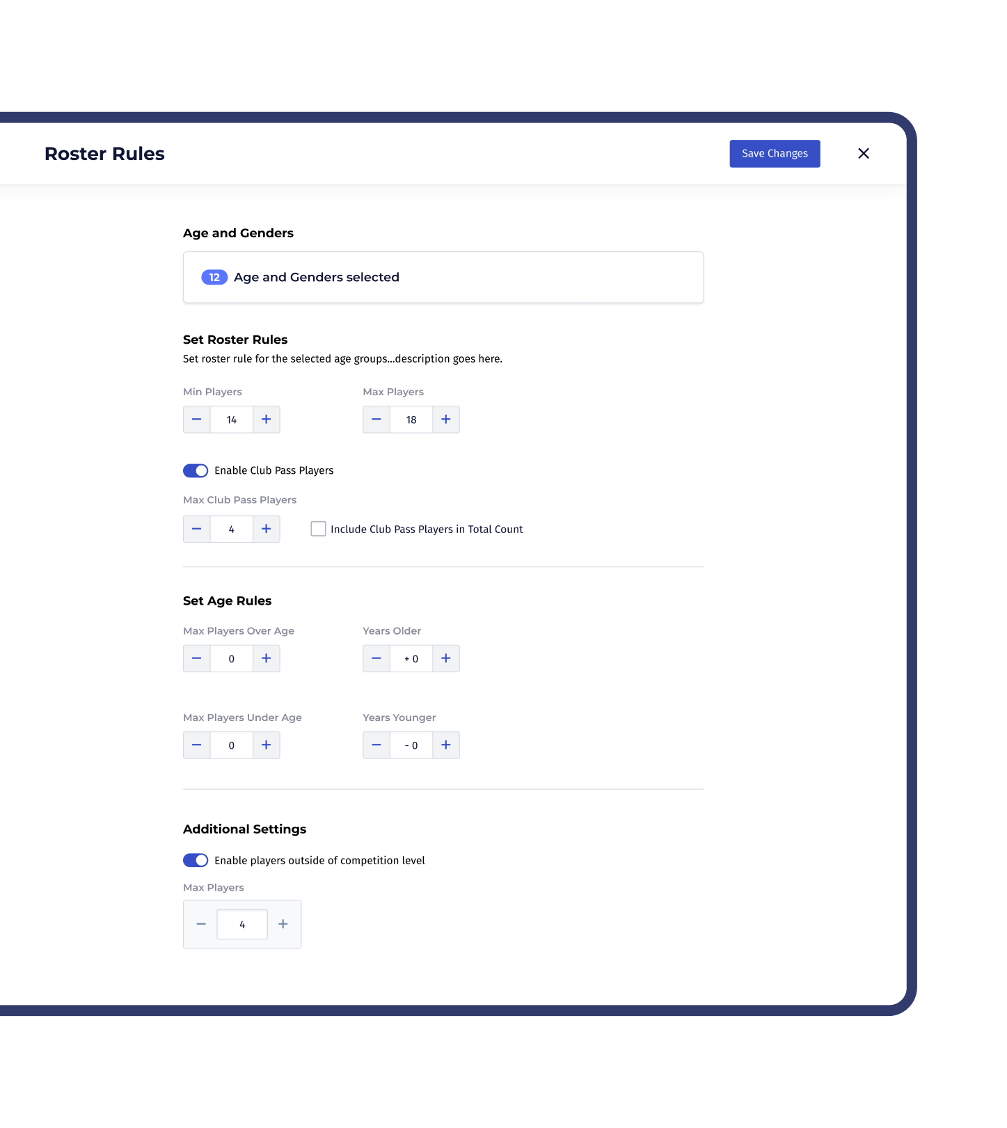 Customizing roster rules in PlayMetrics.