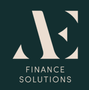 AE Finance Solutions logo on dark teal background, with cream geometric letters and text