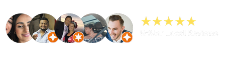 Customer review showing multiple faces in circles, with 5 yellow stars.