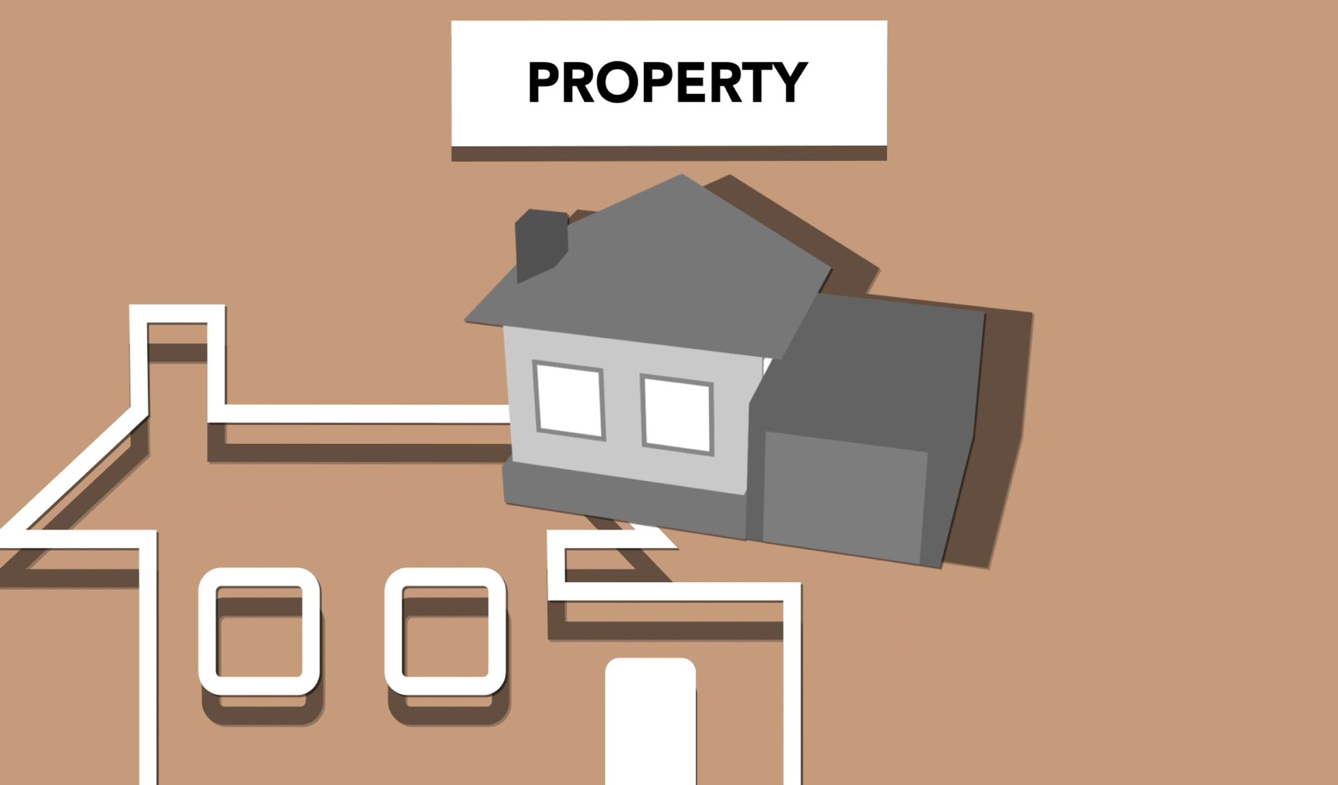 House icon over tan map with “PROPERTY” label, showing a real estate property marker