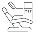 Un dessin au trait d'un fauteuil dentaire avec une lumière dessus.